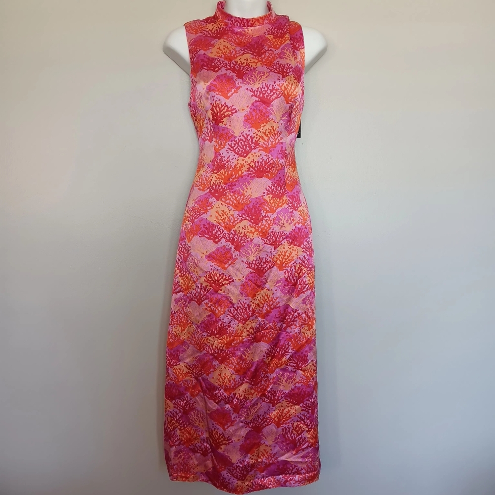 *NEW Andrew GN Pink and Orange Coral Print Dress Size 36/4